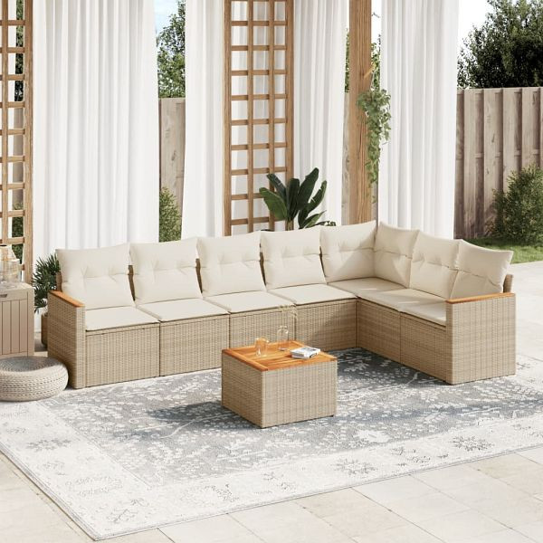 vidaXL 8-teilig Garten-Sofagarnitur mit Kissen Beige Poly Rattan, 3226037