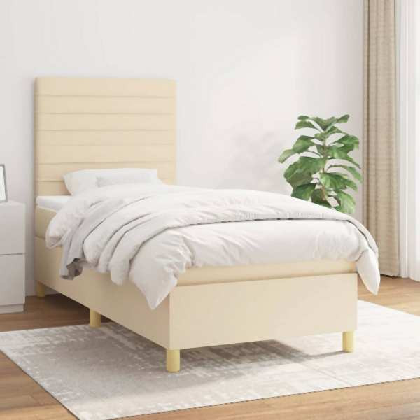 vidaXL Boxspringbett mit Matratze Creme 100x200 cm Stoff, 3142398