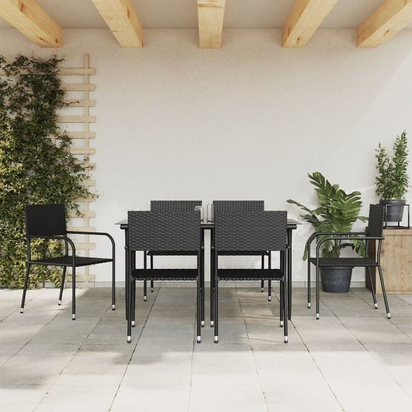 vidaXL 7-teilig Garten-Essgruppe Schwarz Poly Rattan und Stahl, 3203275