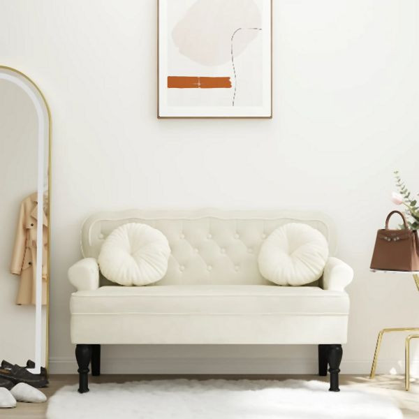 vidaXL Sitzbank mit Rückenlehne Creme 119,5x64,5x75 cm Samt, 372163