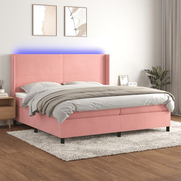 vidaXL Boxspringbett mit Matratze & LED Rosa 200x200 cm Samt, 3139468