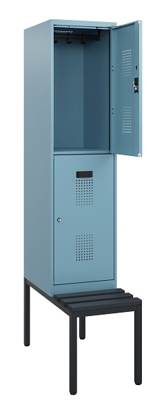 C+P Doppelstöckiger Spind Evolo PLUS, Bank, 2 Fächer, 1950x400x815mm, 0010/0010, Zylinderschloss, Sitzfläche Kunststoff, Sitzbank, 0493505-12 S10156