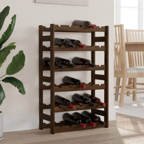 vidaXL Weinregal für 30 Flaschen Braun Massivholz Kiefer, 373391