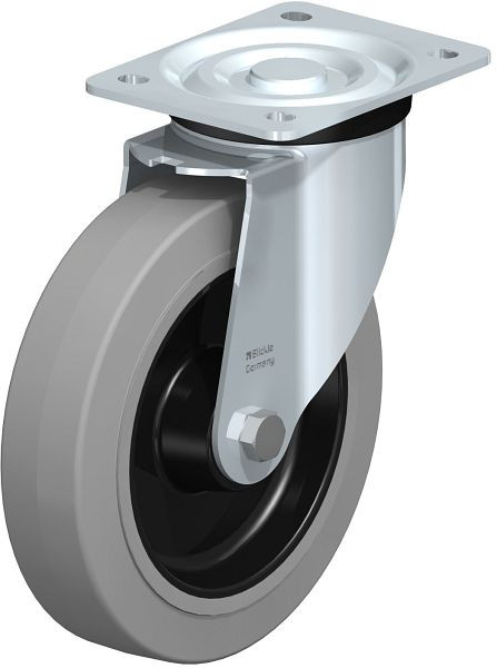 Blickle L-POEV 200XR-SG Stahlblech-Lenkrolle, mittelschwere Ausführung, mit Anschraubplatte, Elastik-Vollgummi, Grau, 424614