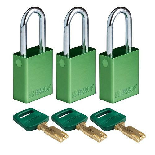 Brady Vorhängeschlösser SafeKey, mit Stahlbügel, VE: 3 Stück, lichte Bügelhöhe 38,10 mm, grün, 311843
