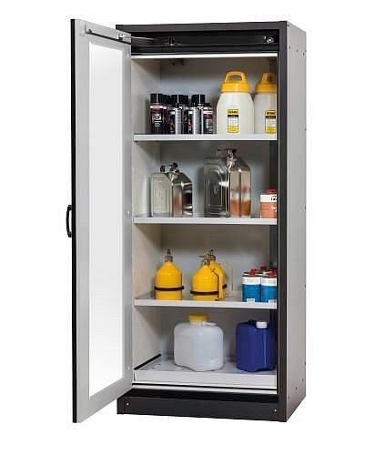 asecos Gefahrstoffschrank Basis-Line 30-93LG, 865 mm, 3 Einlegeböden, Glastür gelb, 3278106030043