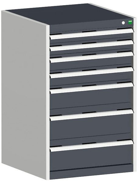 bott cubio Schubladenschrank bestückt mit 7 Schubladen BxTxH: 650 x 650 x 1000 mm, RAL 7035/7016, 40019063.19V