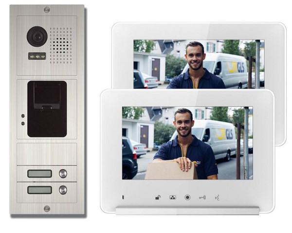Anthell Electronics 2-Familien Fingerprint Farb-Video-Sprechanlage Set, mit 2X 7" Monitor, M2Z2-690S1-2