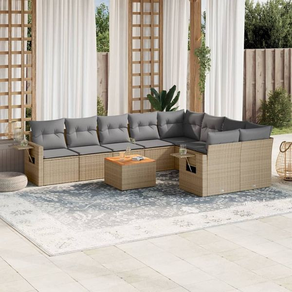 vidaXL 10-teilig Garten-Sofagarnitur mit Kissen Beige Poly Rattan, 3224722