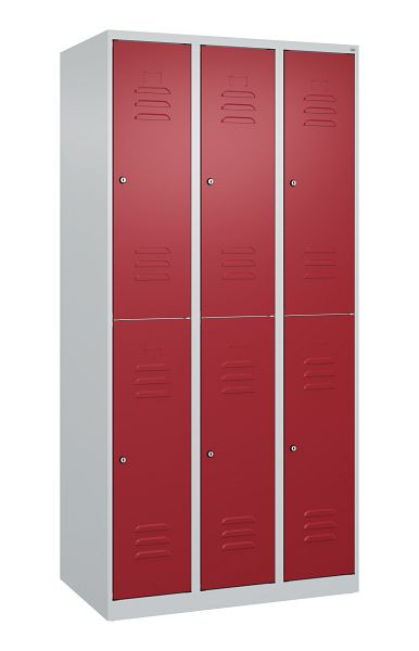 C+P Doppelstöckiger Spind Classic PLUS, 3 Abteile, 1850x900x500mm, 7035/3003, Zylinderschlösser, 080300-30 S10056