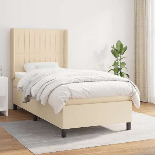 vidaXL Boxspringbett mit Matratze Creme 90x190 cm Stoff, 3131558
