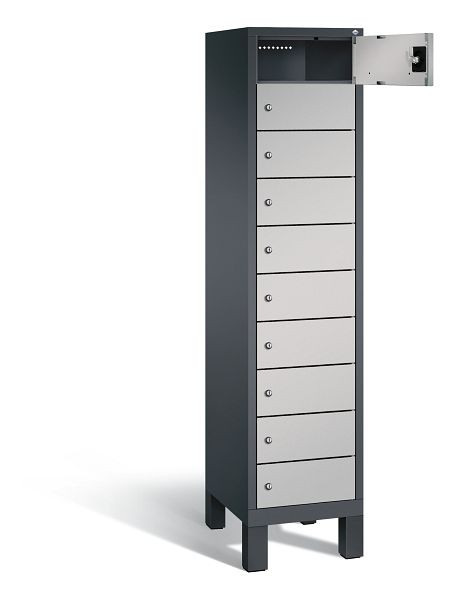C+P Schließfachschrank Evolo, H1850xB420xT500mm, Farbe: Schwarzgrau / Weißaluminium, mit Steckdosenleiste, 48010-1210 S10097