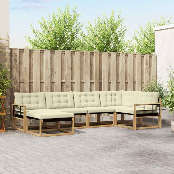 vidaXL Outdoor-Sofagarnitur mit Kissen 6-teilig Weiß und Creme, 3388856