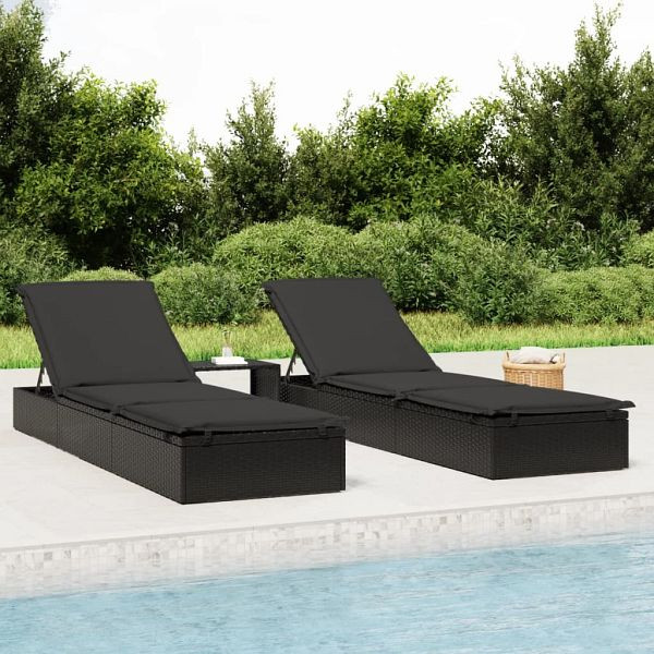 vidaXL Sonnenliege 1 Stück mit Tisch Schwarz Poly Rattan, 319634