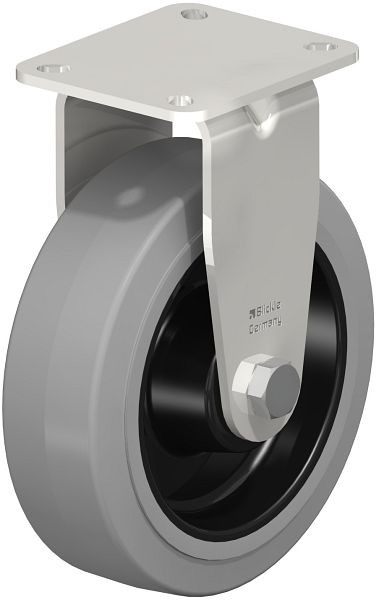Blickle BX-POEV 160XR-1-SG Edelstahl-Bockrolle mit Anschraubplatte, Elastik-Vollgummi, Grau, 658179