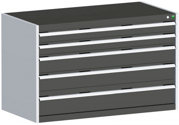 bott cubio Schubladenschrank bestückt mit 5 Schwerlastschubladen BxTxH: 1300 x 750 x 800 mm, RAL 7035/7016, 40030008.19V