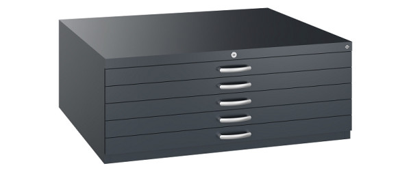 C+P Flachablageschrank Serie 7100_7200, H420xB1100xT765mm, 7016/7016, 5 Schubladenblenden doppelwandig, 7100-000 S10346