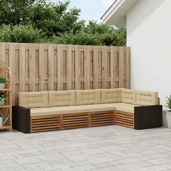 vidaXL Outdoor-Sofagarnitur 5-teilig Natur und Beige 331 x 172,5 x 73 cm, 3383366