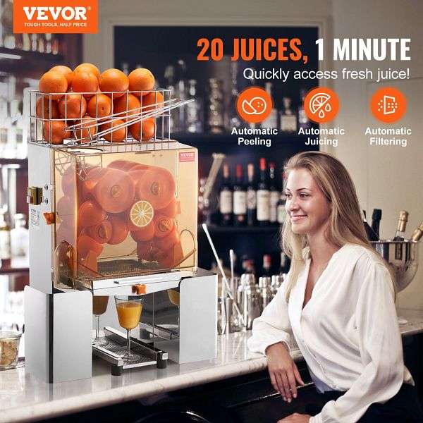 VEVOR Kommerzielle Orangenpresse Automatischer 120-W-Entsafter Edelstahl- Orangenpresse für 20 Orangen pro Minute TSZDJLCZJBZDVGFHDV2 günstig versandkostenfrei online kaufen: große Auswahl günstige Preise