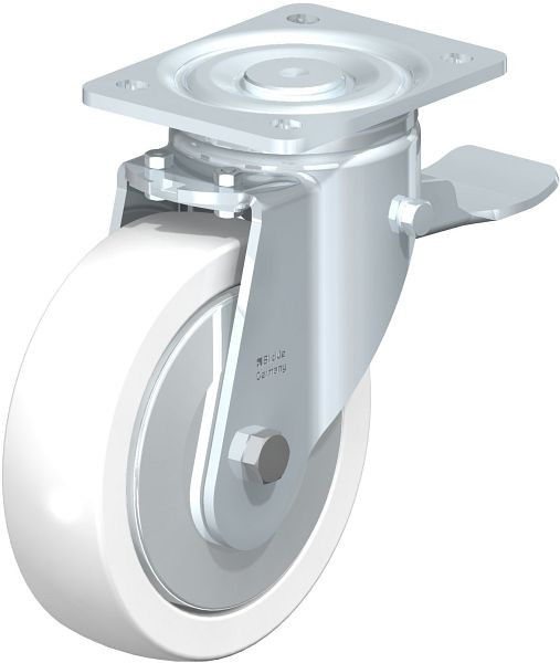 Blickle LH-SPO 175G-ST-FA Stahlblech-Lenkrolle, Schwerlast-Ausführung, mit Anschraubplatte & Feststeller, Polyamid, Weiß, 750187