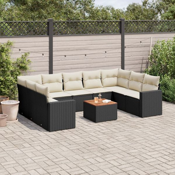 vidaXL 10-teilig Garten-Sofagarnitur mit Kissen Schwarz Poly Rattan, 3256595