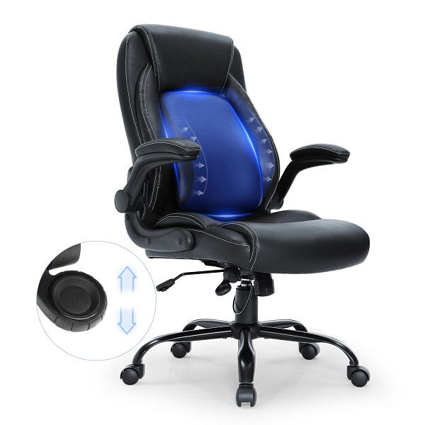 VEVOR Bürostuhl PU Leder Schwarz mit Höhenverstellbarer 0–100 mm, Schreibtisch, 136,07 kg Tragfähigkeit, Bürostuhl Bürosessel, LBYCGKPGKDJYA4GY1V0