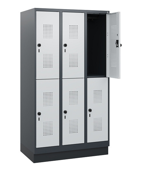 C+P Doppelstöckiger Spind Evolo PLUS, Sockel, 6 Fächer, 1630x900x500mm, 7016/703, Drehriegel, 0493205-30 S10017