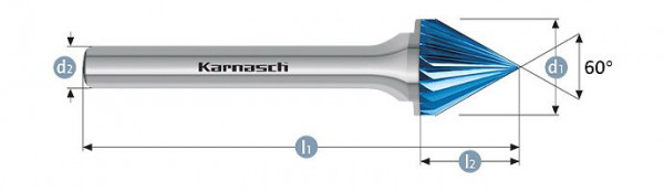 Karnasch Hartmetall-Frässtift Blue-Tec beschichtet KSJ/ HP-2 d1=10 / l2=8 / d2=6 / l1=56mm, VE: 3 Stück, 115100015