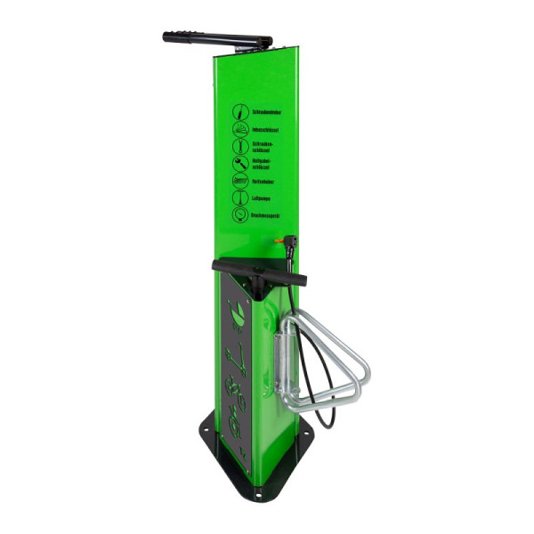 Stein HGS Fahrrad-Servicestation Modell BM3021, mit Fahrradständer, RAL 6018 - Gelbgrün, 63686.0007
