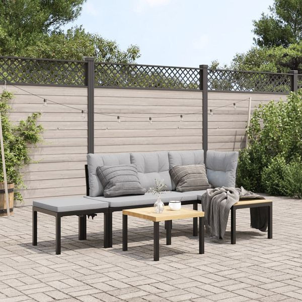 vidaXL Gartenbank-Set 4-teilig Schwarz Pulverbeschichteter Stahl, 3283640