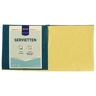 METRO PROFESSIONAL Servietten Zellltuch, 33x33cm, 3-lagig, gelb, VE: 250 Stück, 912913