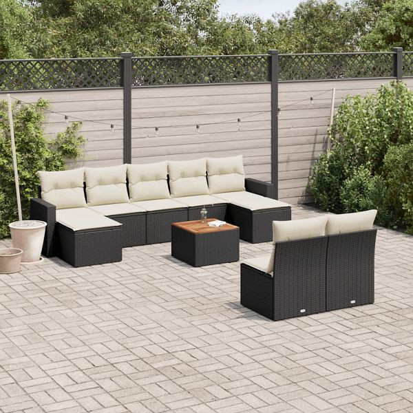 vidaXL 10-teilig Garten-Sofagarnitur mit Kissen Schwarz Poly Rattan, 3224320