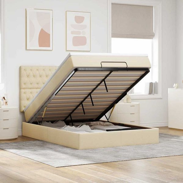 vidaXL Ottoman-Bett mit Matratze Creme 140x200 cm Stoff, 3313249