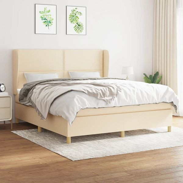 vidaXL Boxspringbett mit Matratze Creme 180x200 cm Stoff, 3128466