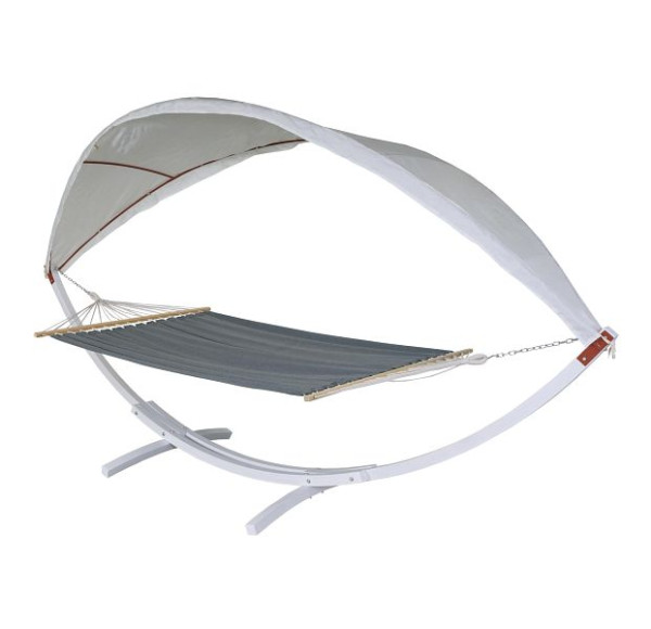 Mendler Hängematte HWC-J47, Hängeschaukel bis 200kg Sonnendach FSC-Holzgestell 420cm 2 Personen, weiß, grau, 80676+80677