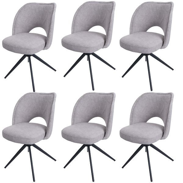Mendler 6er-Set Esszimmerstuhl HWC-N72, Polster-Küchenstuhl, drehbar Auto-Return, Stoff/Textil (420g/m²), hellgrau, 3x108598