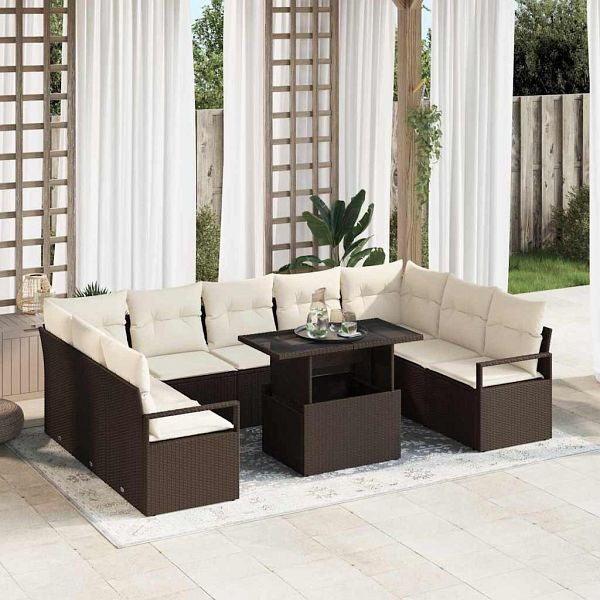 vidaXL Garten-Sofa-Set mit Speicher 10-teilig Braun Poly-Rattan, 3357621