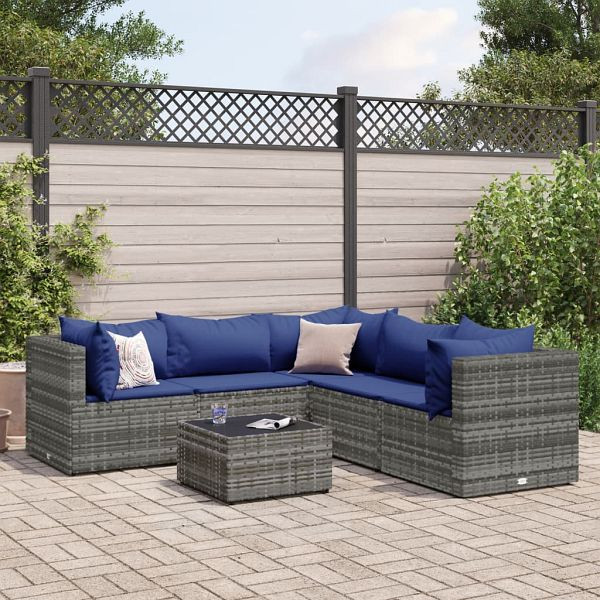 vidaXL 6-teilig Garten-Lounge-Set mit Kissen Grau Poly Rattan, 3308135