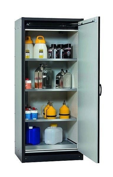 asecos Sicherheitsschrank Q-CLASSIC-30, Q30.195.086.WDR in enzianblau RAL 5010 mit 3x Fachboden (Edelstahl), 31009-067-30047