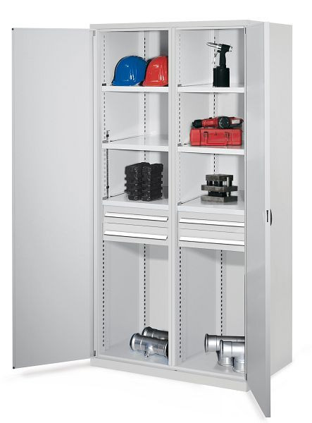 Kappes Schwerlastschrank mit Mitteltrennwand, 1950 x 1000 x 600 mm, Mod 56, RAL 7035, Doppelwandtüren, 1463.12.2013