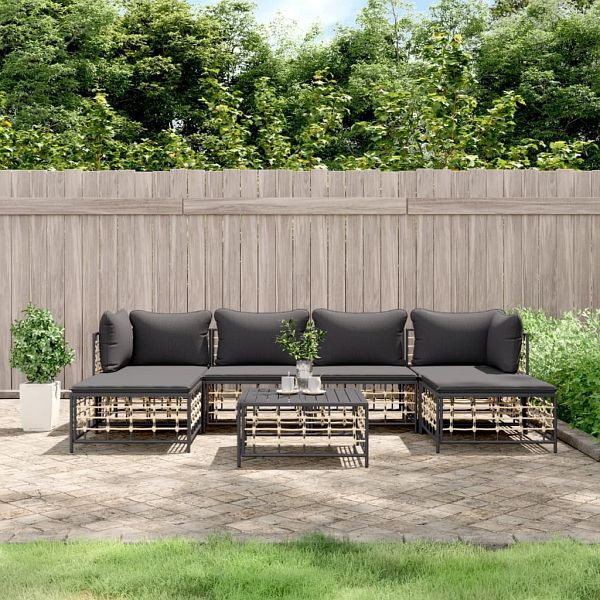 vidaXL 7-teilig Garten-Lounge-Set mit Kissen Anthrazit Poly Rattan, 3186781