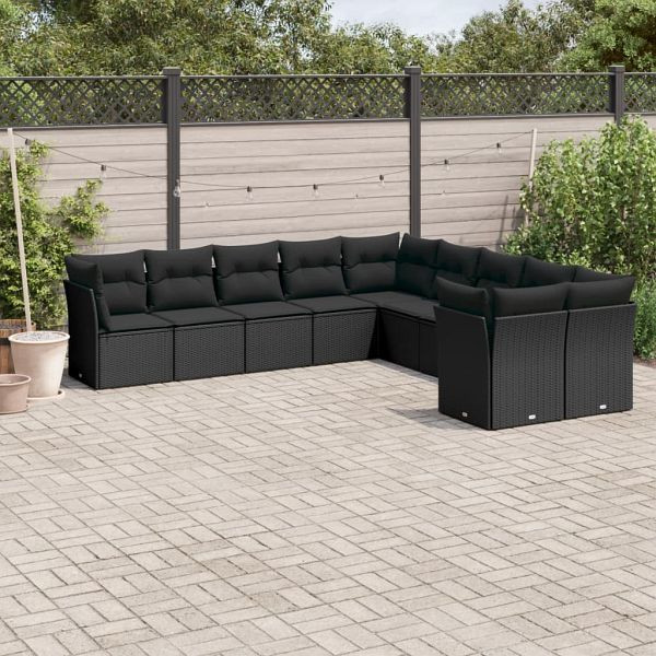 vidaXL 10-teilig Garten-Sofagarnitur mit Kissen Schwarz Poly Rattan, 3218235