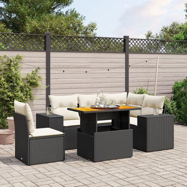 vidaXL 6-teilig Garten-Sofagarnitur mit Kissen Schwarz Poly Rattan, 3272638