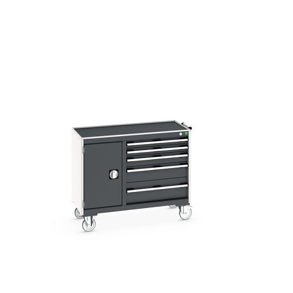 bott cubio Montagewagen 40/60 mit Abrollrand, Türe, Ablage, 5 Schubladen, BxTxH: 1050x525x885mm, Anthrazitgrau, 41006015.19V