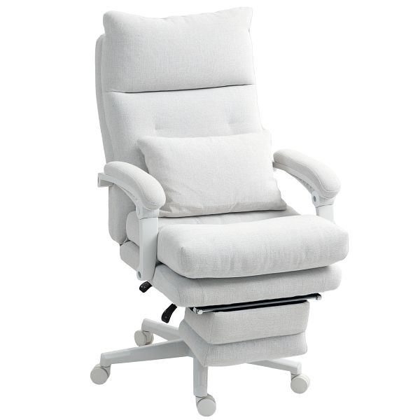 HOMCOM Rollsessel, Leinenoptik, höhenverstellbar, 160 Grad neigbar, Fußstütze, Cremeweiß, 921-837V00CW