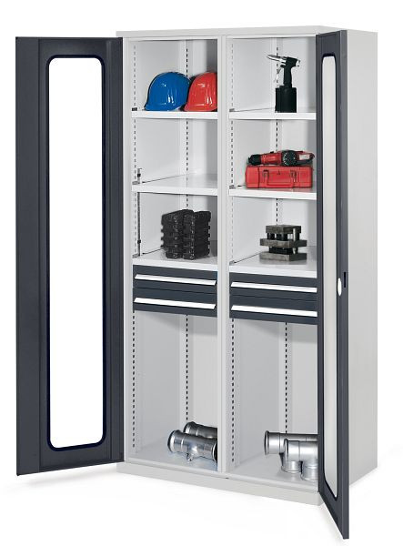 Kappes Schwerlastschrank mit Mitteltrennwand, 1950 x 1000 x 600 mm, Mod 56, RAL 7035/7016, Sichtfenstertür, 1463.12.5024