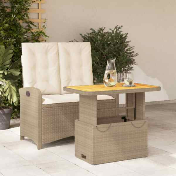 vidaXL 2-tlg. Garten-Essgruppe mit Kissen Beige Poly Rattan, UV-beständig, 3277358