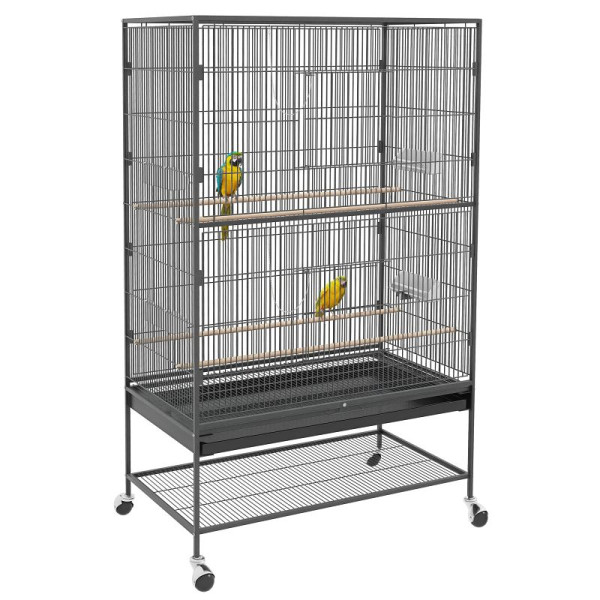 PawHut Vogelkäfig inklusive Sitzstangen, herausnehmbare Bodenwanne, 1 Ablage, Grau, D10-093V00CG