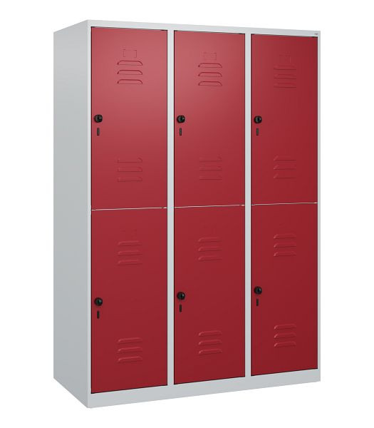 C+P Doppelstöckiger Spind Classic PLUS, 3 Abteile, 1700x1200x500mm, 7035/3003, Drehriegel, 0803007-32 S10001