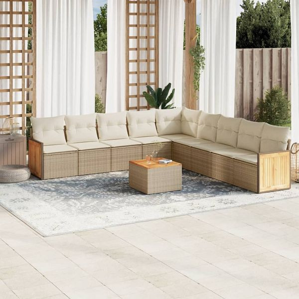 vidaXL 10-teilig Garten-Sofagarnitur mit Kissen Beige Poly Rattan, 3260147